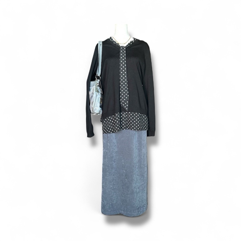 VTG Clio‎ Petites Women Gray Velvet Pencil Midi Skirt PM Made USA 90s Minimalist